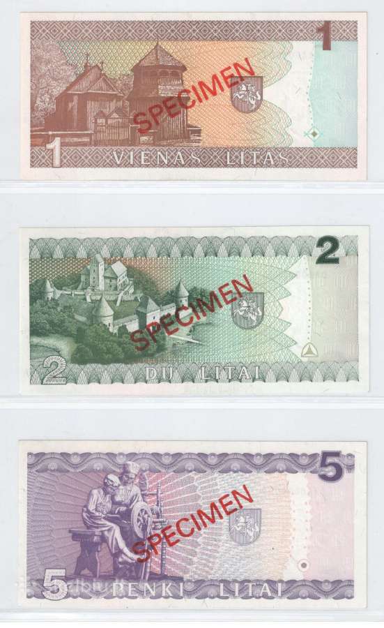 Lietuva 1, 2, 5 litai 1993 1994 Pavyzdys Pmg - nuotraukos Nr. 3