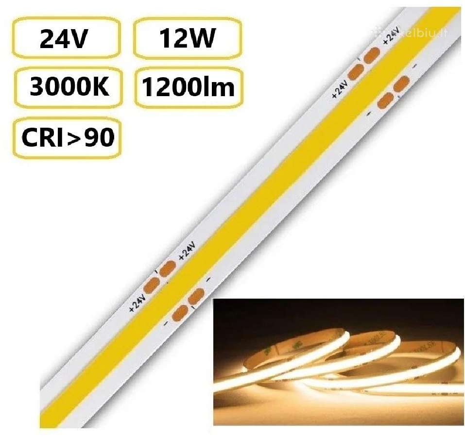 Cob LED juosta 24v - 12w - 320leds/m Cri90