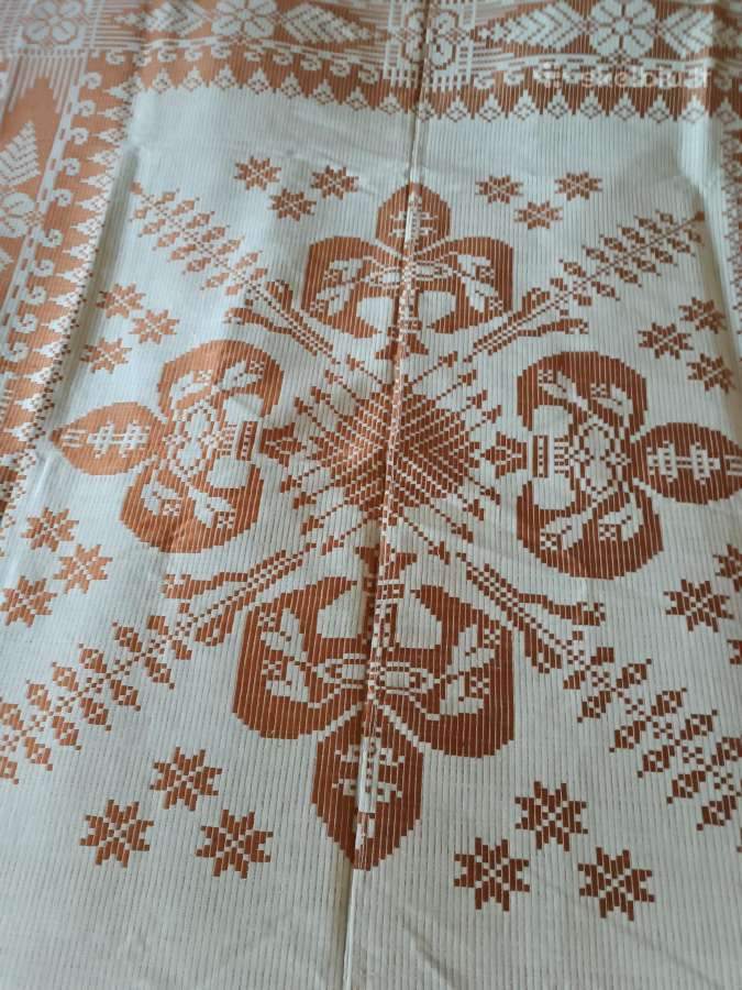Senovinė rankų darbo lovatiesė su šilku - nuotraukos Nr. 7