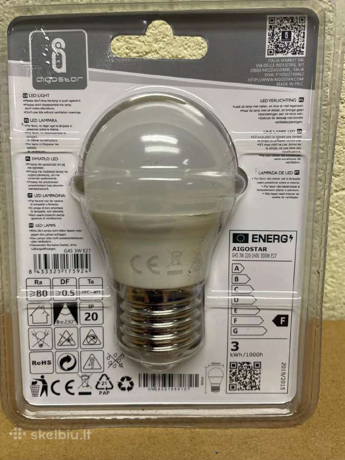 LED lempa, 3w, E27 ,G45, 230v, 3000k, 255 lm, - nuotraukos Nr. 2