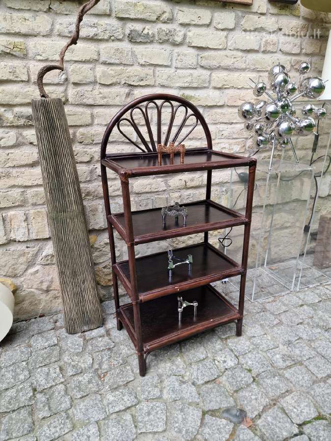 Vintažinė mid century ratango etažerė