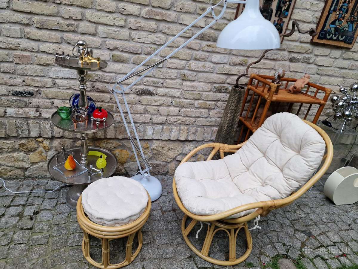Vintažinis mid century ratango fotelis su pakoju - nuotraukos Nr. 8