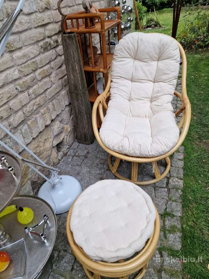 Vintažinis mid century ratango fotelis su pakoju - nuotraukos Nr. 9