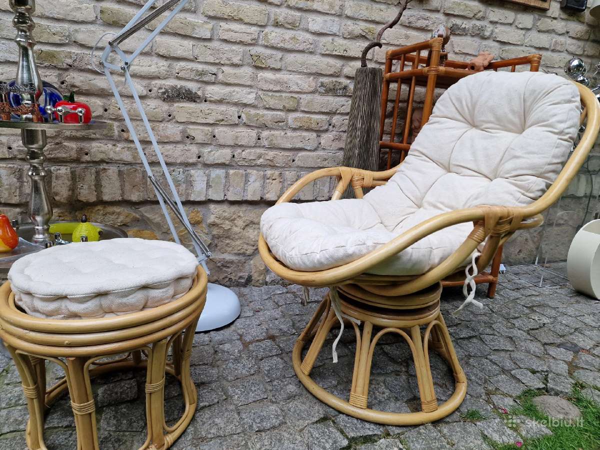 Vintažinis mid century ratango fotelis su pakoju - nuotraukos Nr. 10