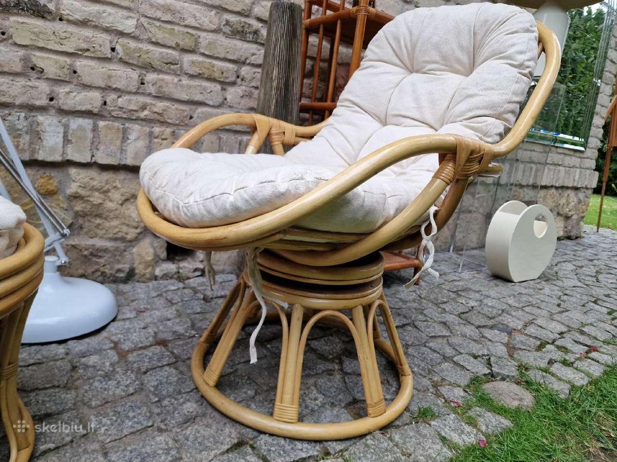 Vintažinis mid century ratango fotelis su pakoju - nuotraukos Nr. 12