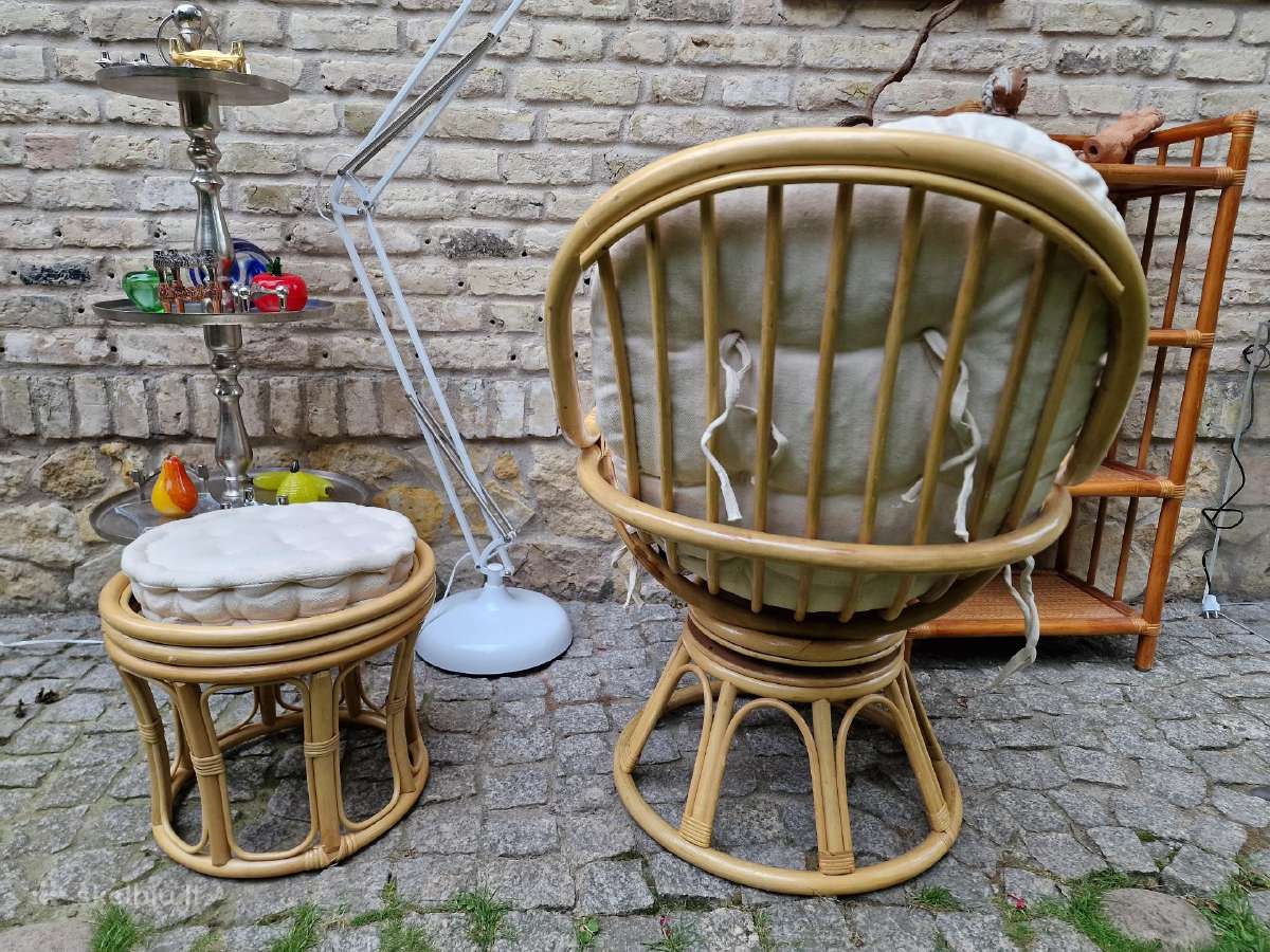 Vintažinis mid century ratango fotelis su pakoju - nuotraukos Nr. 13