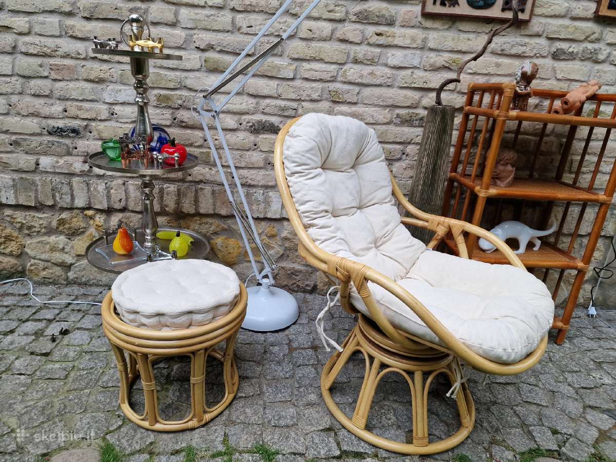 Vintažinis mid century ratango fotelis su pakoju - nuotraukos Nr. 14