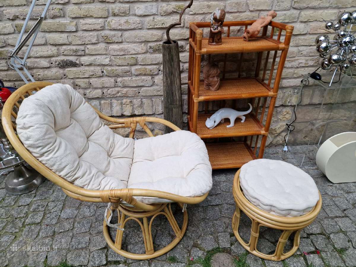 Vintažinis mid century ratango fotelis su pakoju - nuotraukos Nr. 16