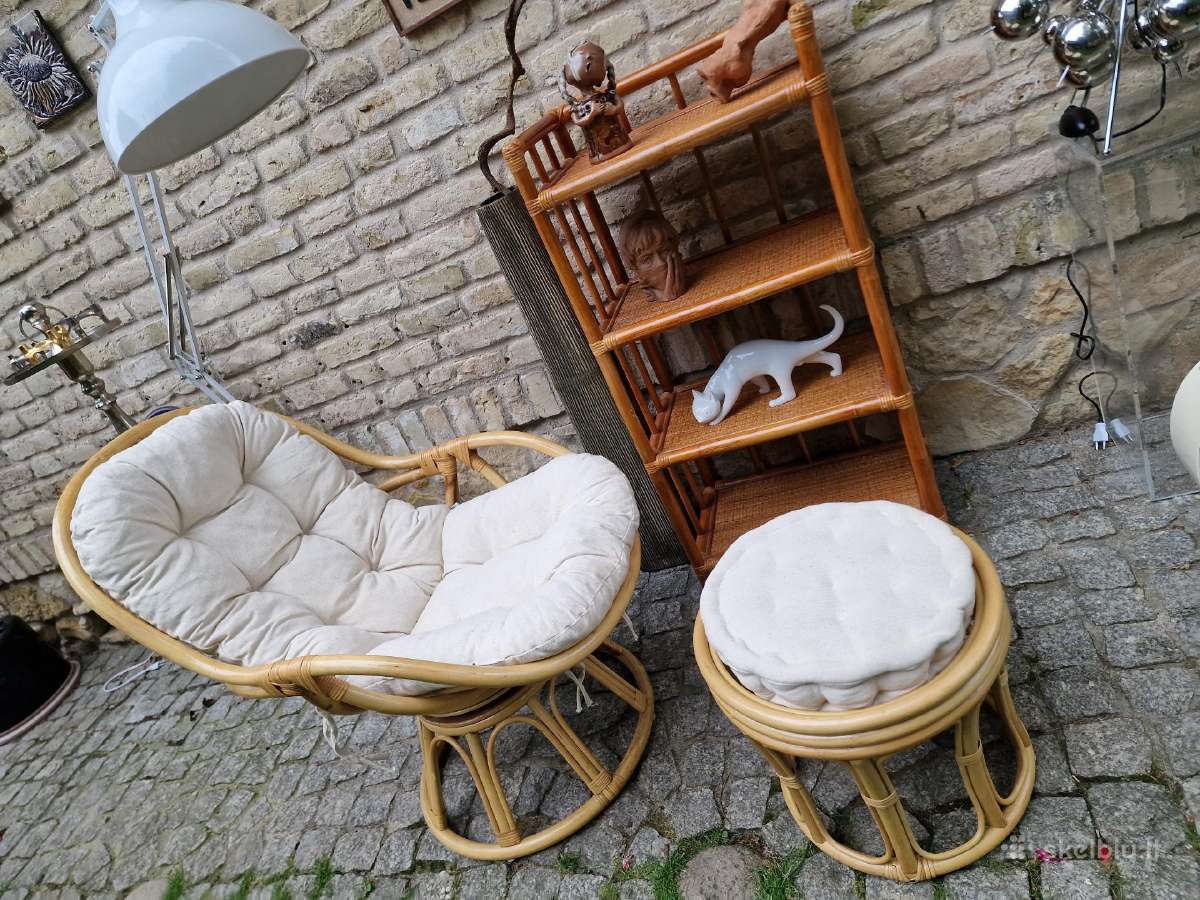 Vintažinis mid century ratango fotelis su pakoju - nuotraukos Nr. 17