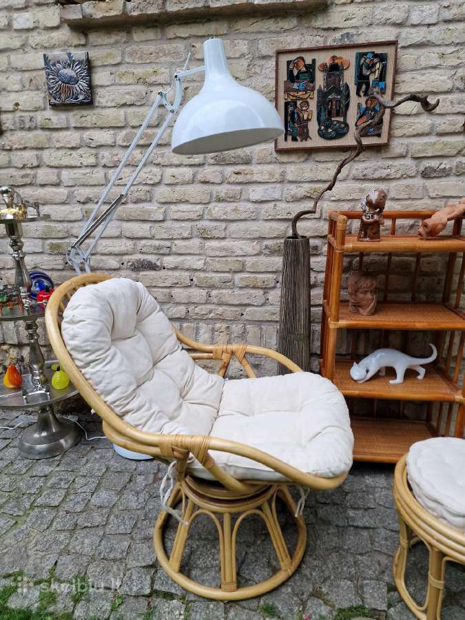Vintažinis mid century ratango fotelis su pakoju - nuotraukos Nr. 18
