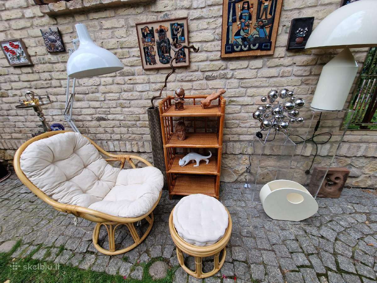 Vintažinis mid century ratango fotelis su pakoju - nuotraukos Nr. 20