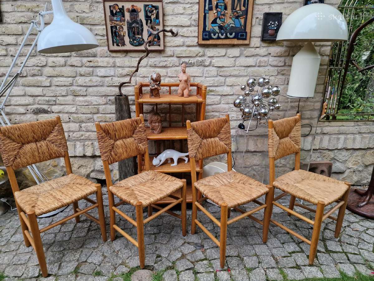 Vintažinės Mid Century ąžuolo/meldų kėdės