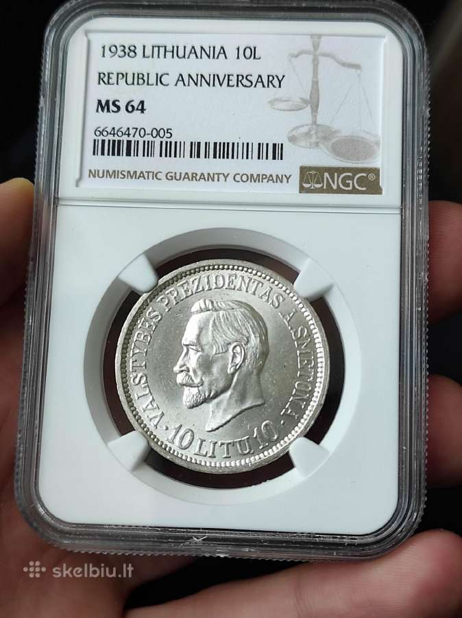 Prezidentas A. Smetona 10 litų 1938 Ngc Ms64
