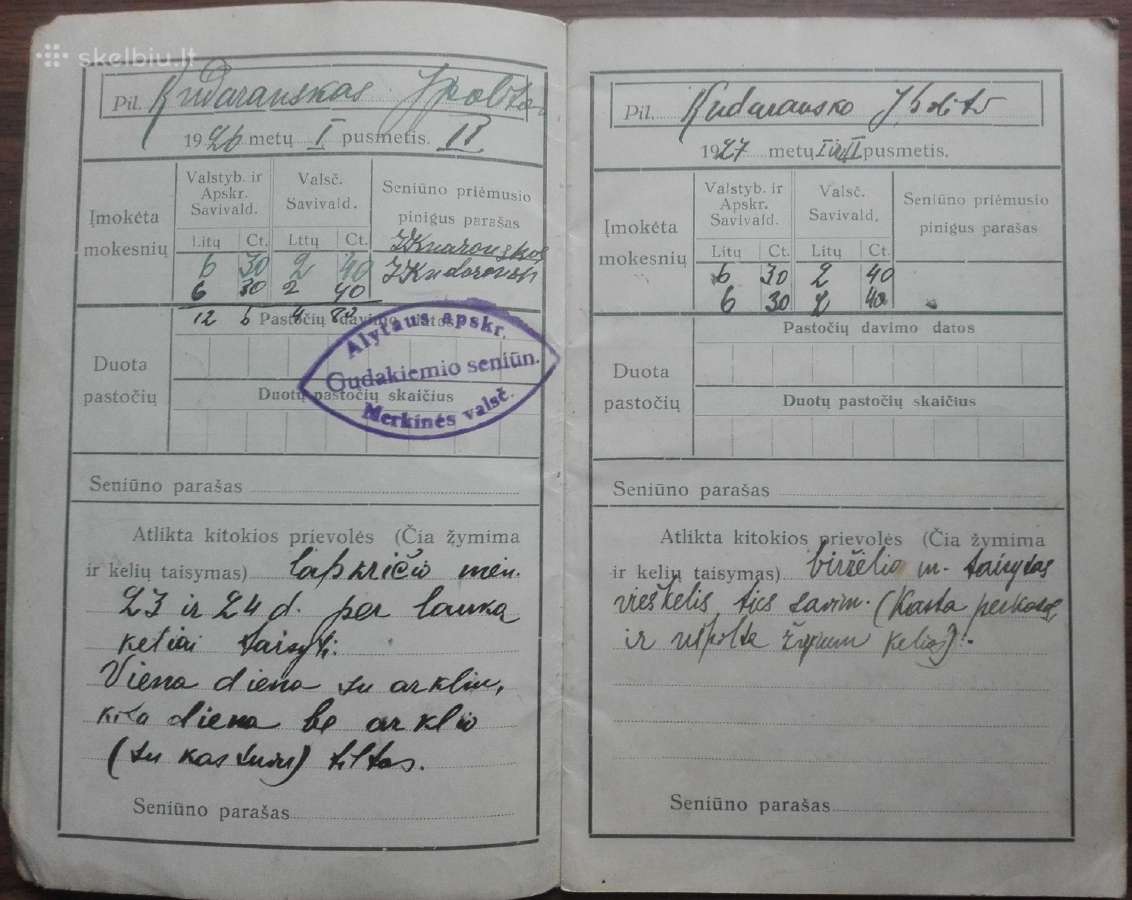 1906. Įvairių Prievolių Atlikimo Knygytė 1926 m. - nuotraukos Nr. 3