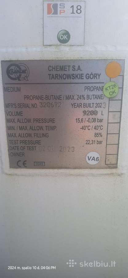 Antžeminė dujų talpa (cisterna) 9200 l - nuotraukos Nr. 2