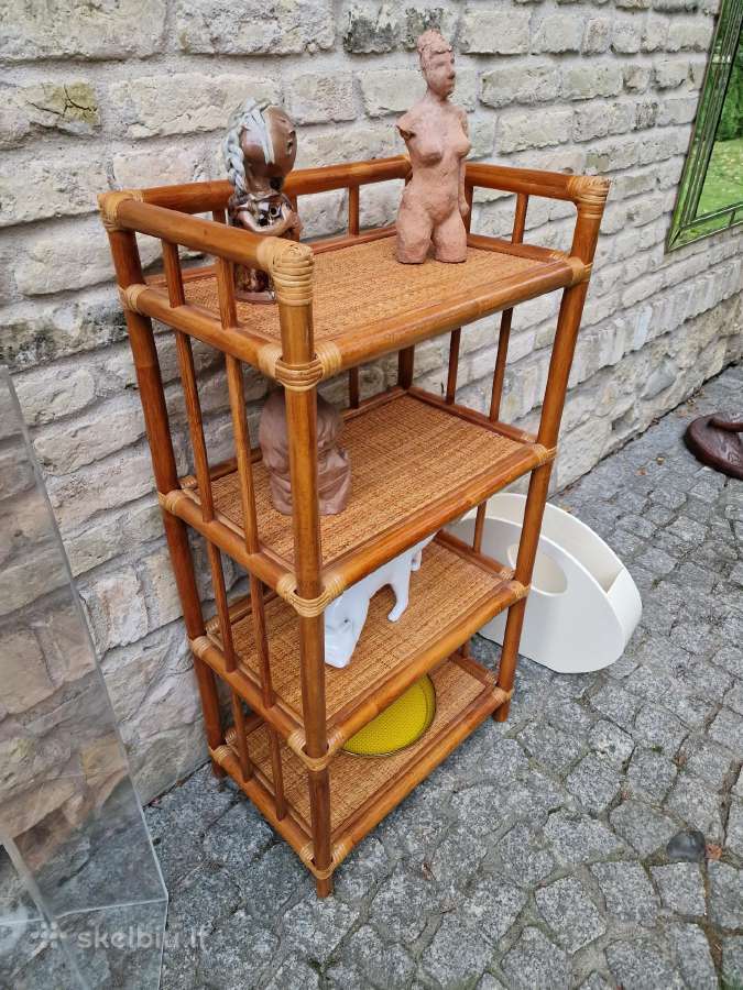 Vintažinė mid century ratango etažerė