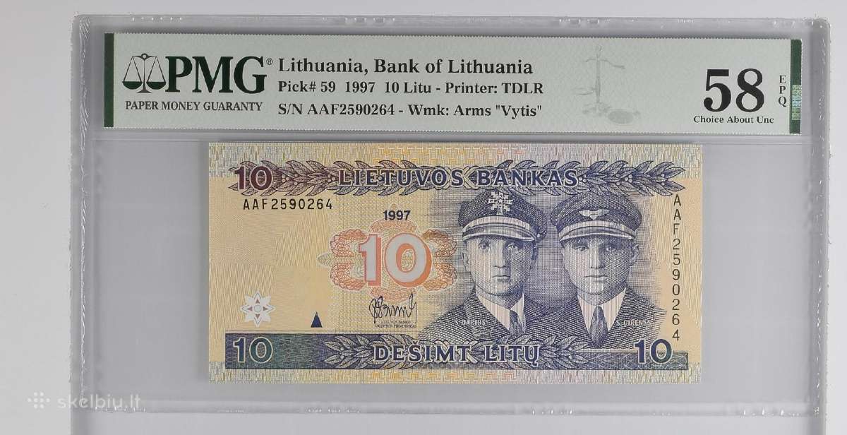 1997 10 litų aunc Pmg58