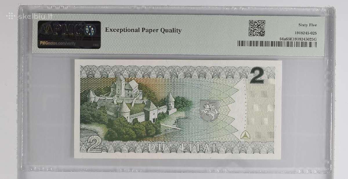 1993 2 litai Žemas numeris Pmg65 - nuotraukos Nr. 2