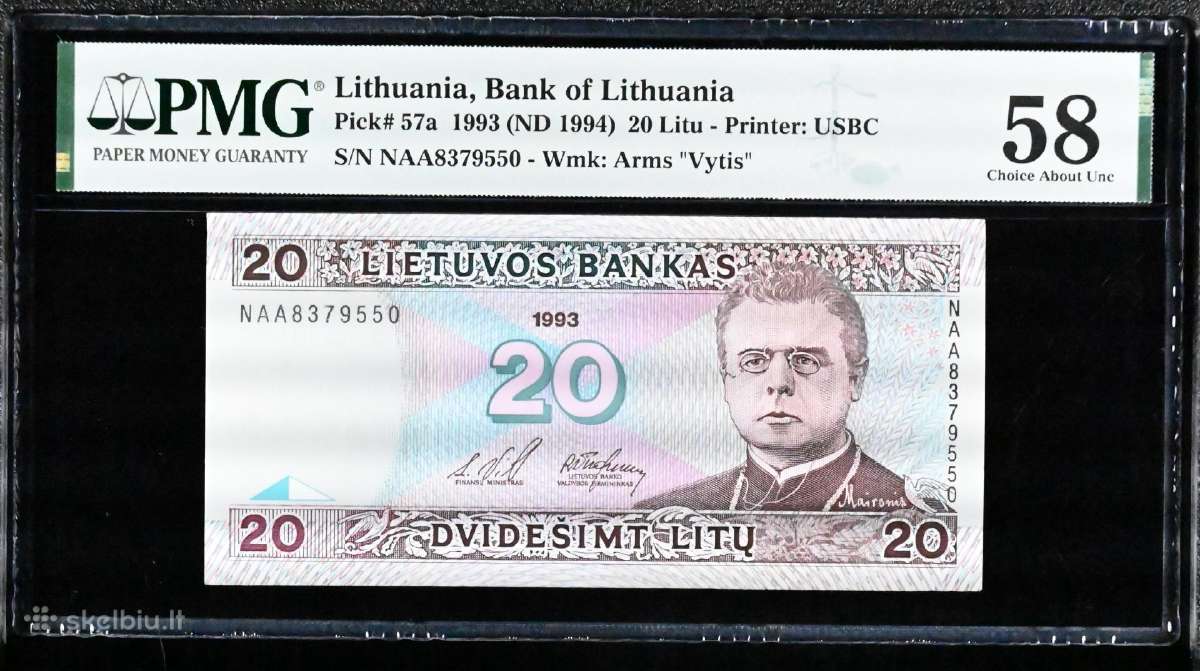 1993 20 litų aunc Pmg58