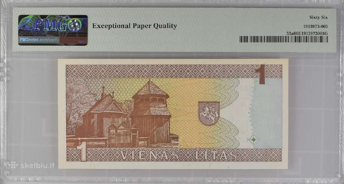 1994 1 litas pirma serija Aa, Unc, Pmg66 - nuotraukos Nr. 2