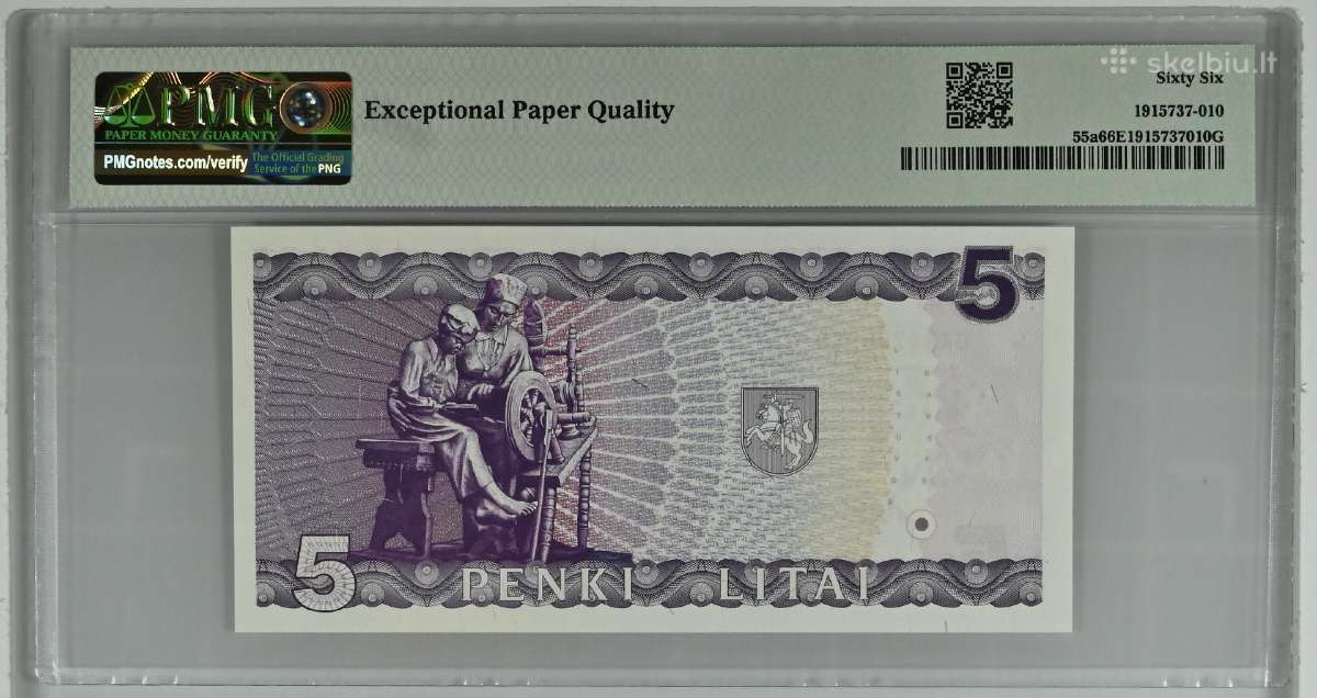 1993 5 litai serija Gab, Unc, Pmg66 - nuotraukos Nr. 2