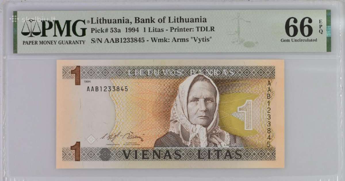 1994 1 litas serija Aab, Unc, Pmg66