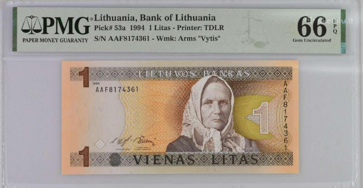 1994 1 litas serija Aaf, Unc, Pmg66