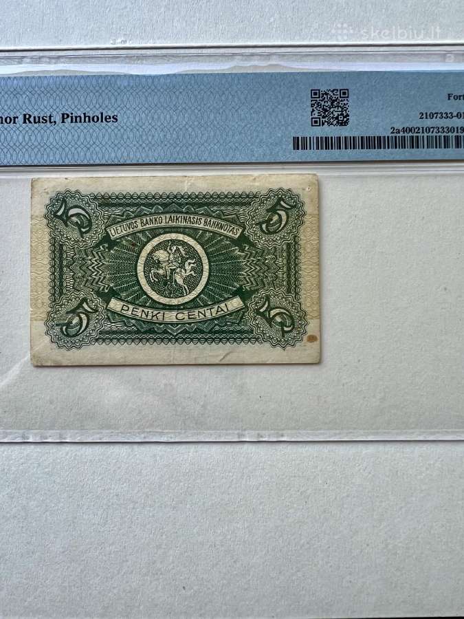 Lietuvos banko 5 cnt. laikinasis banknotas - nuotraukos Nr. 2