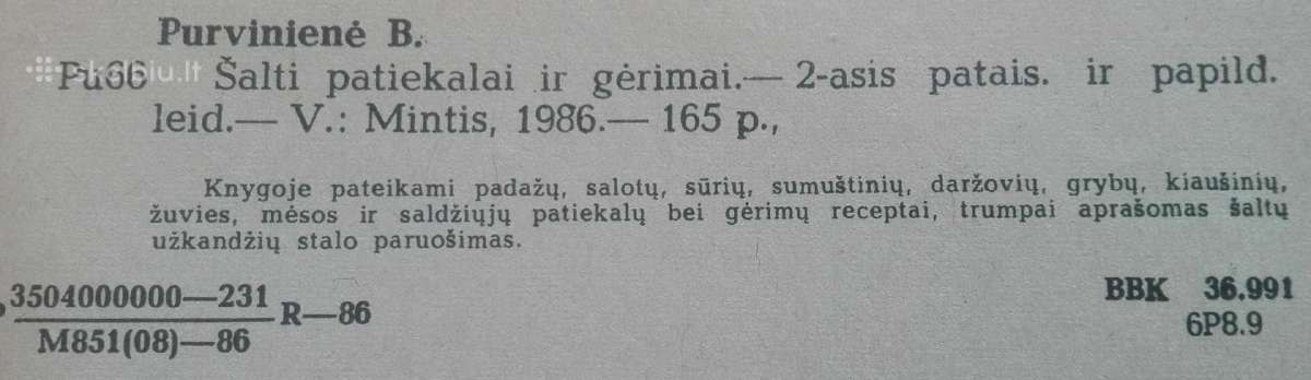 1937. Šalti Patiekalai Ir Gėrimai B. Purvinienė - nuotraukos Nr. 2