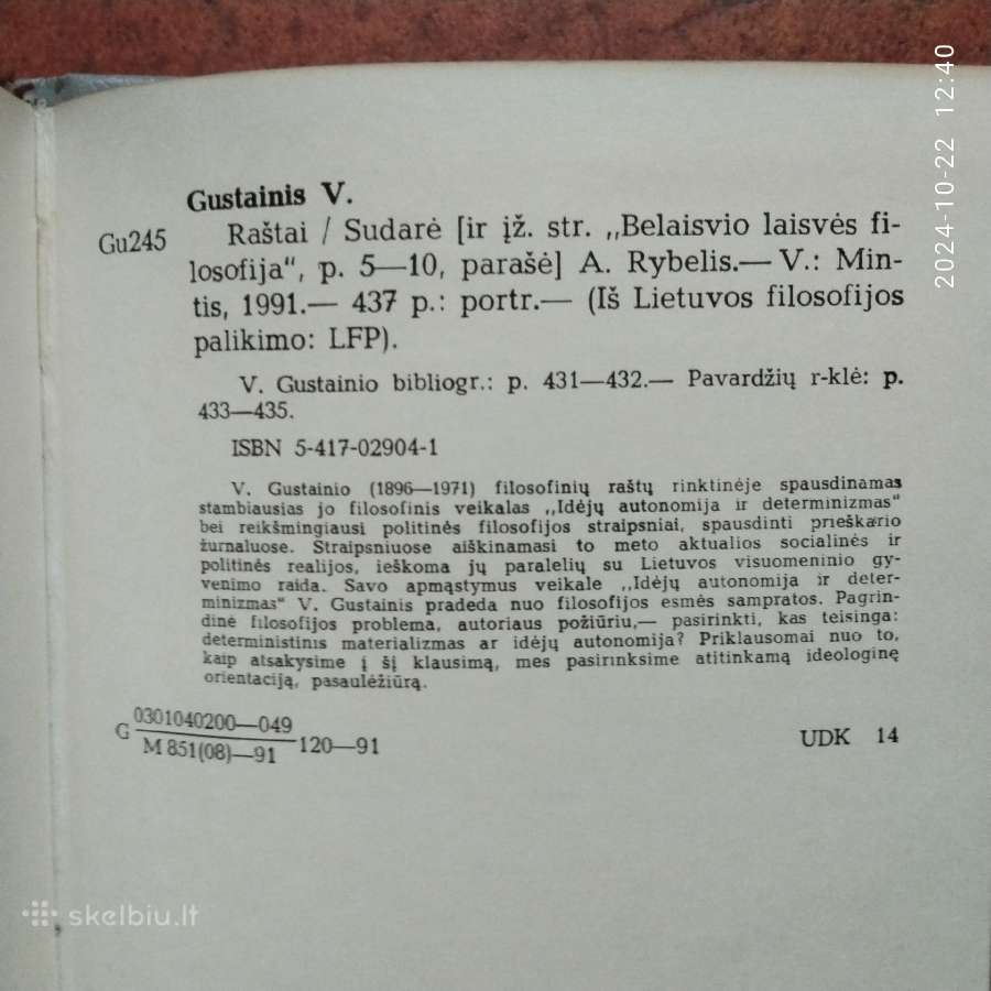 Valentino Gustainio filosofijos "Raštai" 1991 m. - nuotraukos Nr. 5