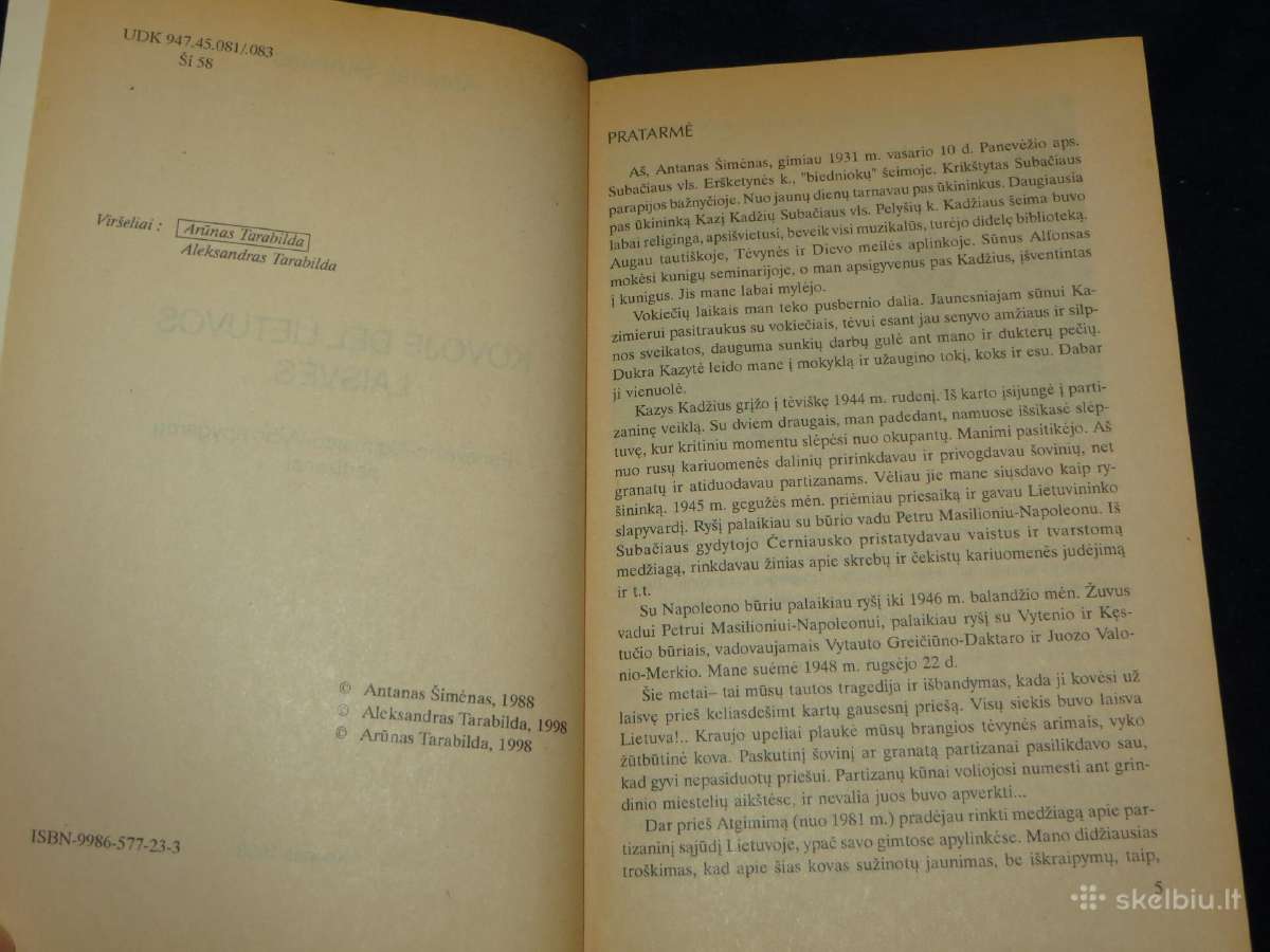 Knyga Kovoje dėl Lietuvos laisvės A. Šimėnas 1998 - nuotraukos Nr. 4