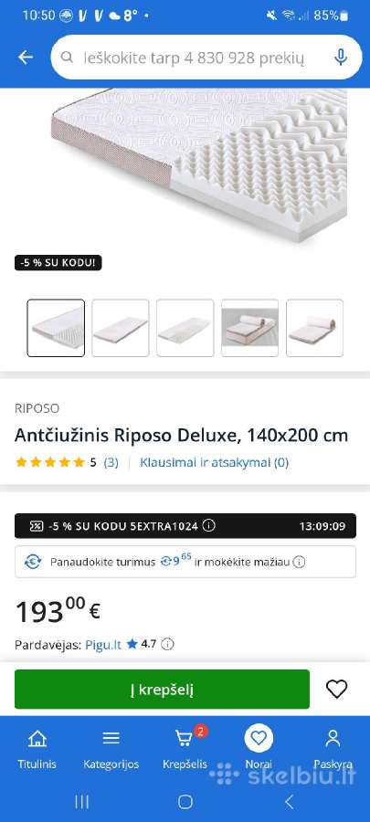 Riposo Deluxe antčiužinis 140*200 cm - nuotraukos Nr. 2