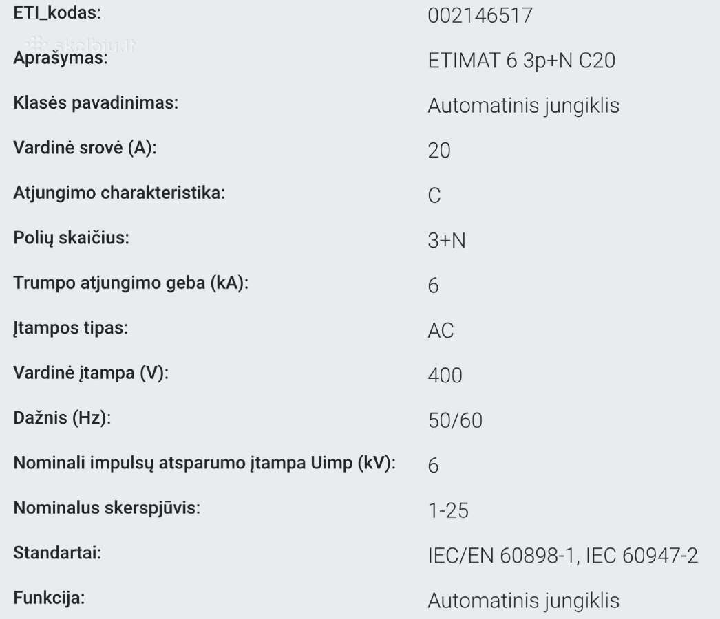 Automatinis jungiklis Etimat 6 3p+n C20 - nuotraukos Nr. 6