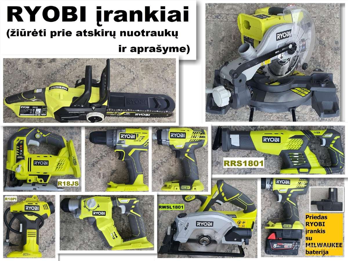 Ryobi įrankai 6 modeliai