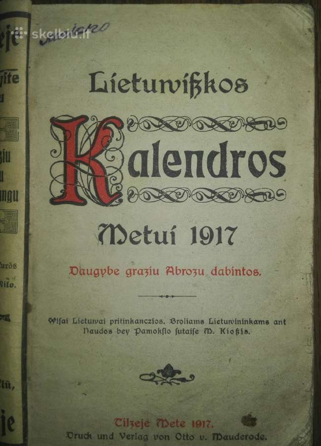 1975. Lietuwiškos Kalendros Metui 1917 unikali ant