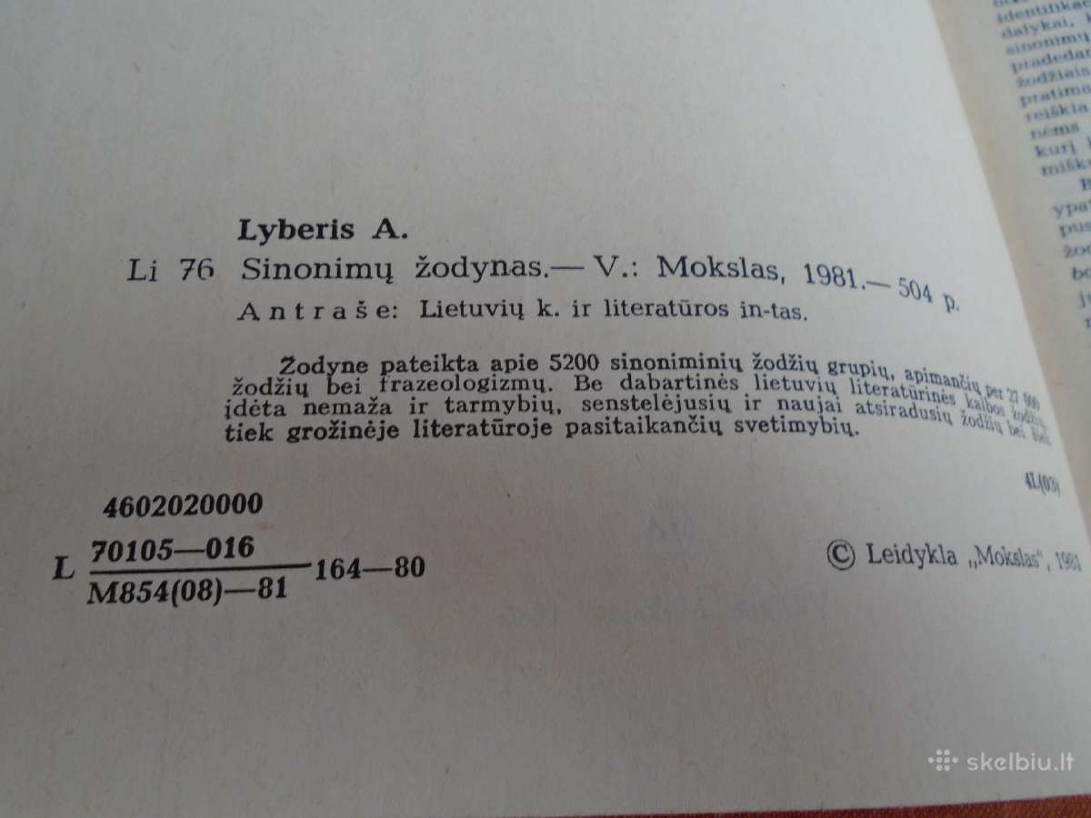 Sinonimų žodynas, Aut. Lyberis - nuotraukos Nr. 2