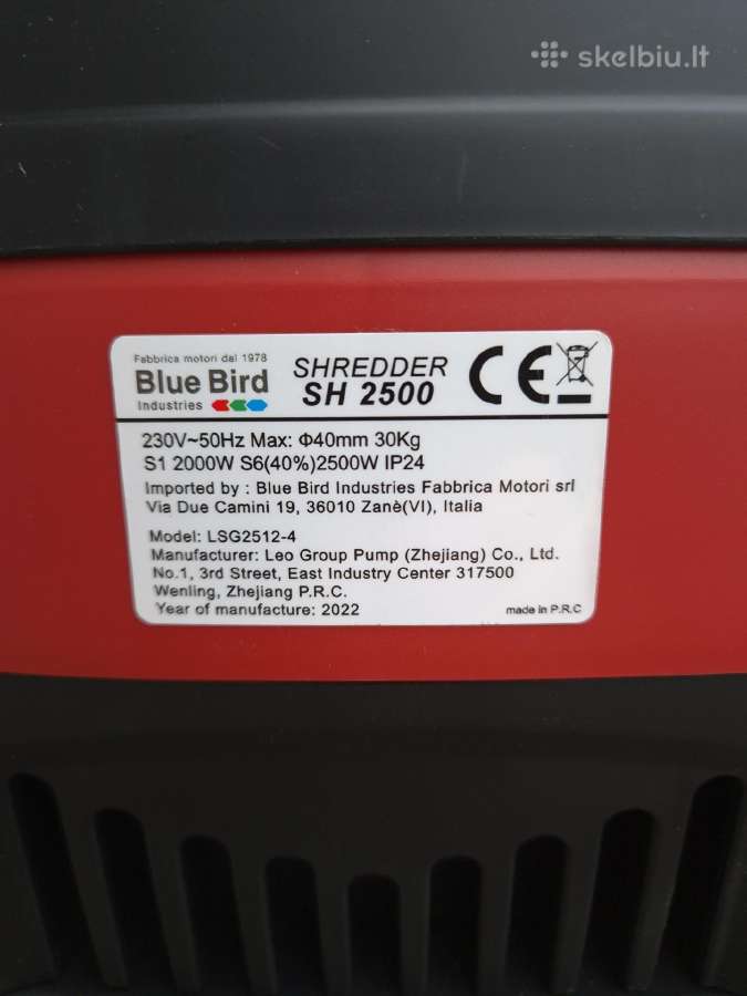 Šakų smulkintuvas Blue Bird Sh2500, 2500w - nuotraukos Nr. 7