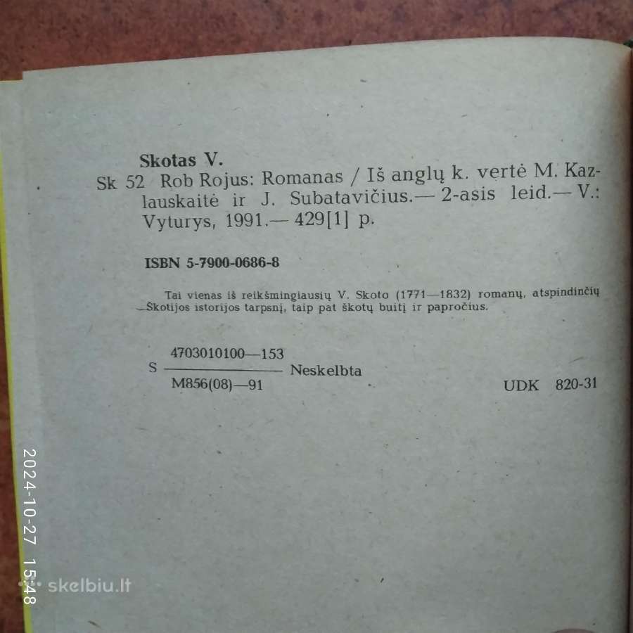 Valteris Skotas "Rob Rojus" 1991metai - nuotraukos Nr. 4