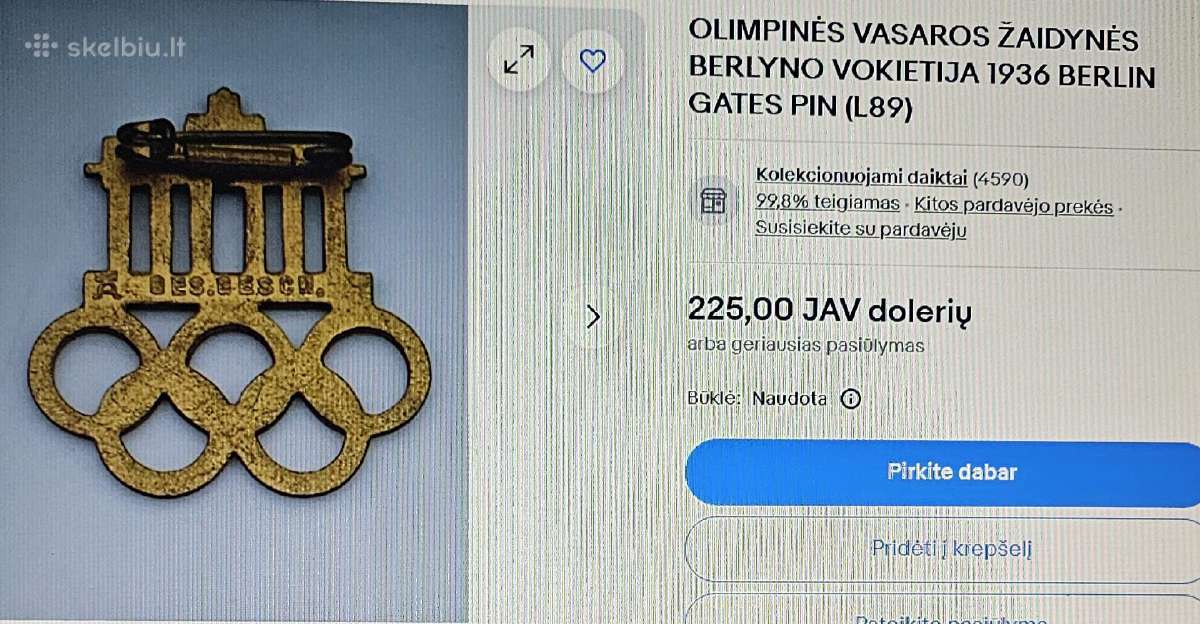 1936m. olimpiados Berlyne ženkliukas. - nuotraukos Nr. 4