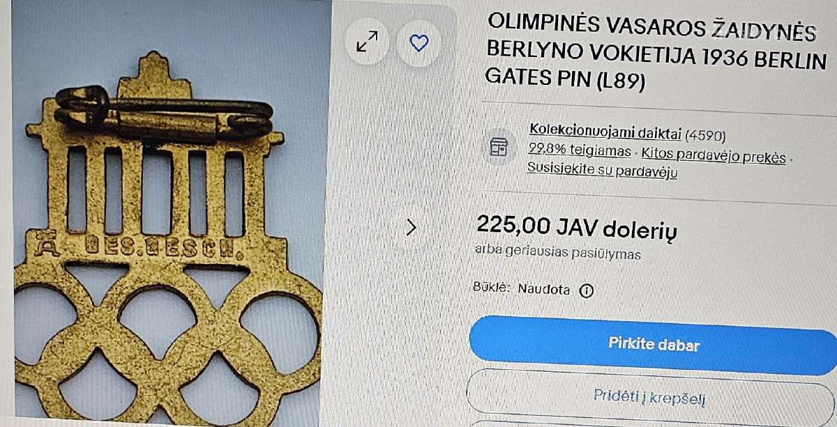 1936m. olimpiados Berlyne ženkliukas. - nuotraukos Nr. 5