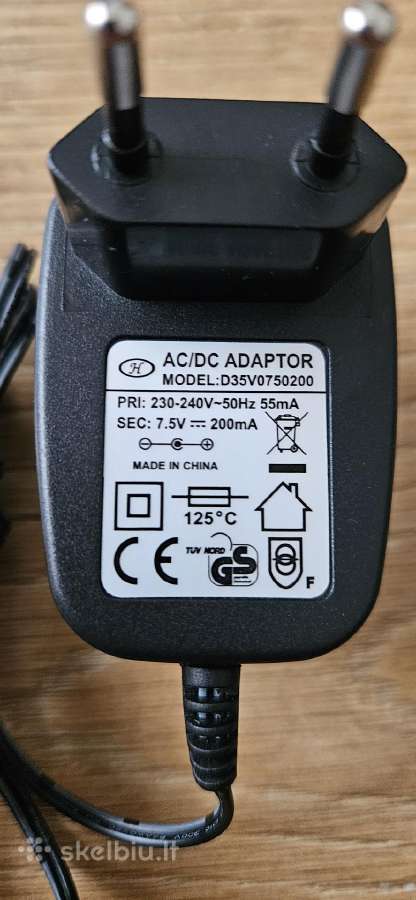 Adapteris Ac-dc 7.5v 200ma Model: D35v0750200 - nuotraukos Nr. 3