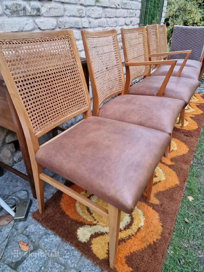 Vintažinės Art Deco bukmedžio/ratango kedės