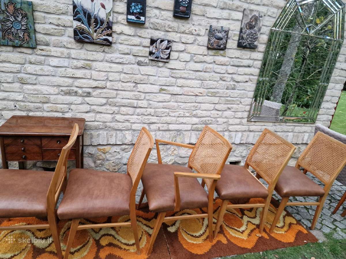 Vintažinės Art Deco bukmedžio/ratango kedės - nuotraukos Nr. 24