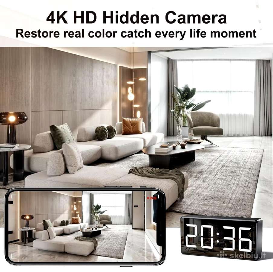 4k WiFi slapta kamera staliniame laikrodyje - nuotraukos Nr. 5
