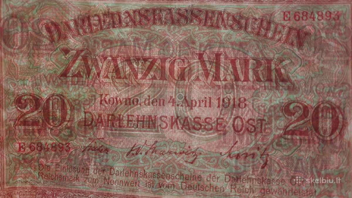 1918 Vokietija Ost Lietuva Lenkija 20 Mark - nuotraukos Nr. 3