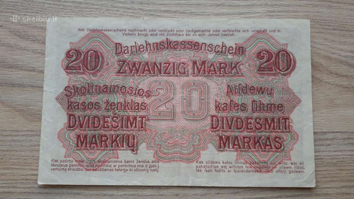 1918 Vokietija Ost Lietuva Lenkija 20 Mark - nuotraukos Nr. 2