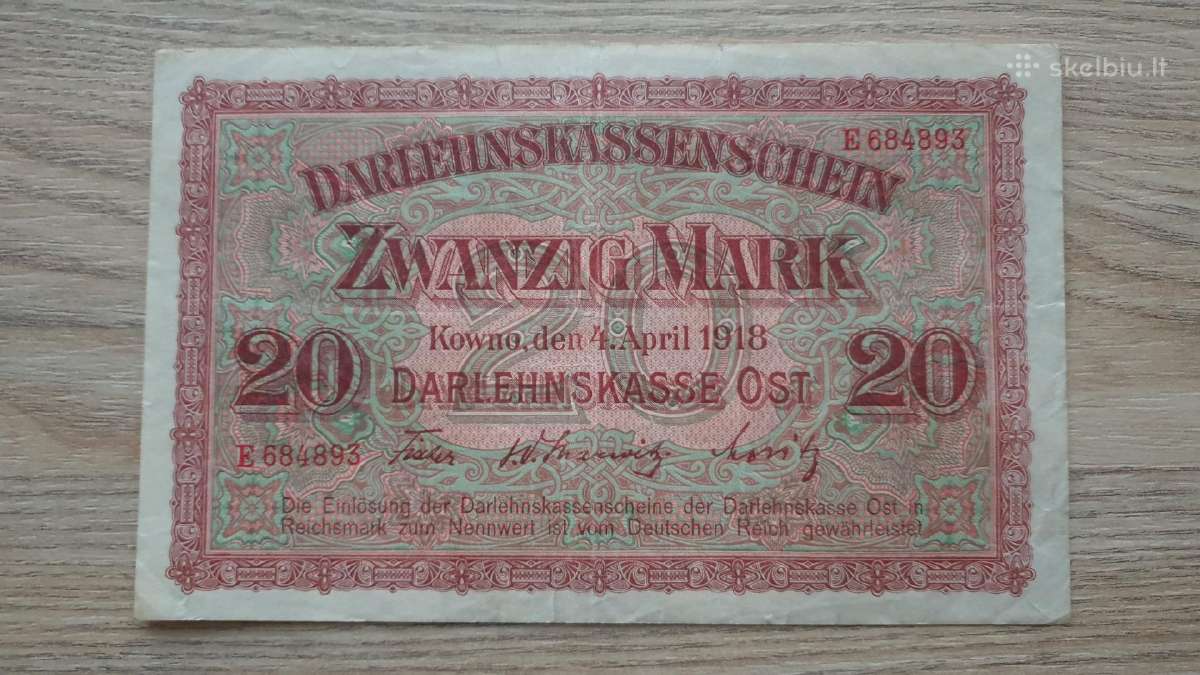 1918 Vokietija Ost Lietuva Lenkija 20 Mark