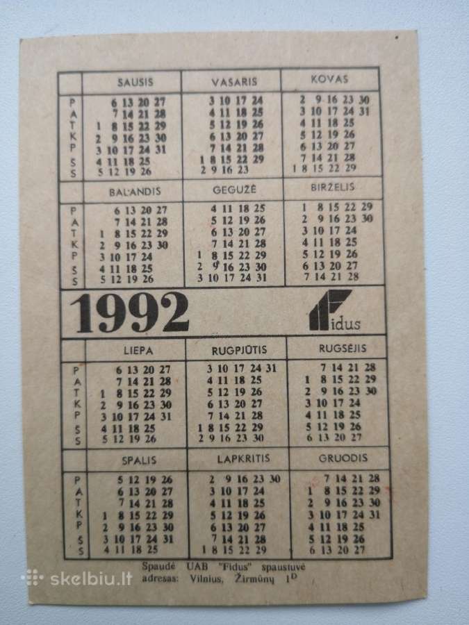 1992 m. kalendorius ''Vilnius'' - nuotraukos Nr. 2