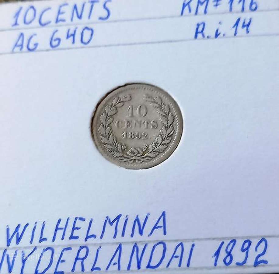 Nyderlandai 1892 10 cent (sidabras) - nuotraukos Nr. 2