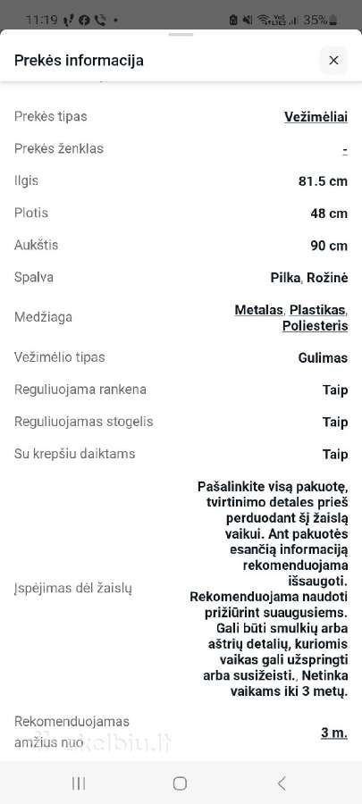 Lėlių vežimėlis - nuotraukos Nr. 9
